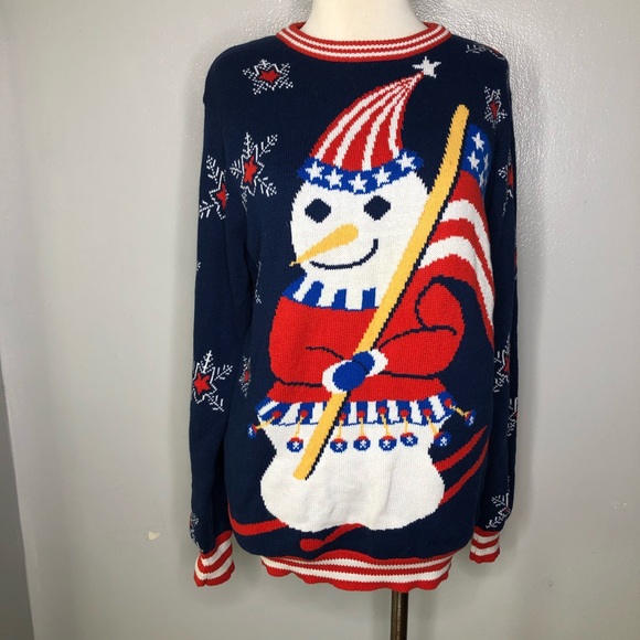 My Ugly Christmas Patriotic Snowman Sweater Medium - Picture 2 of 8